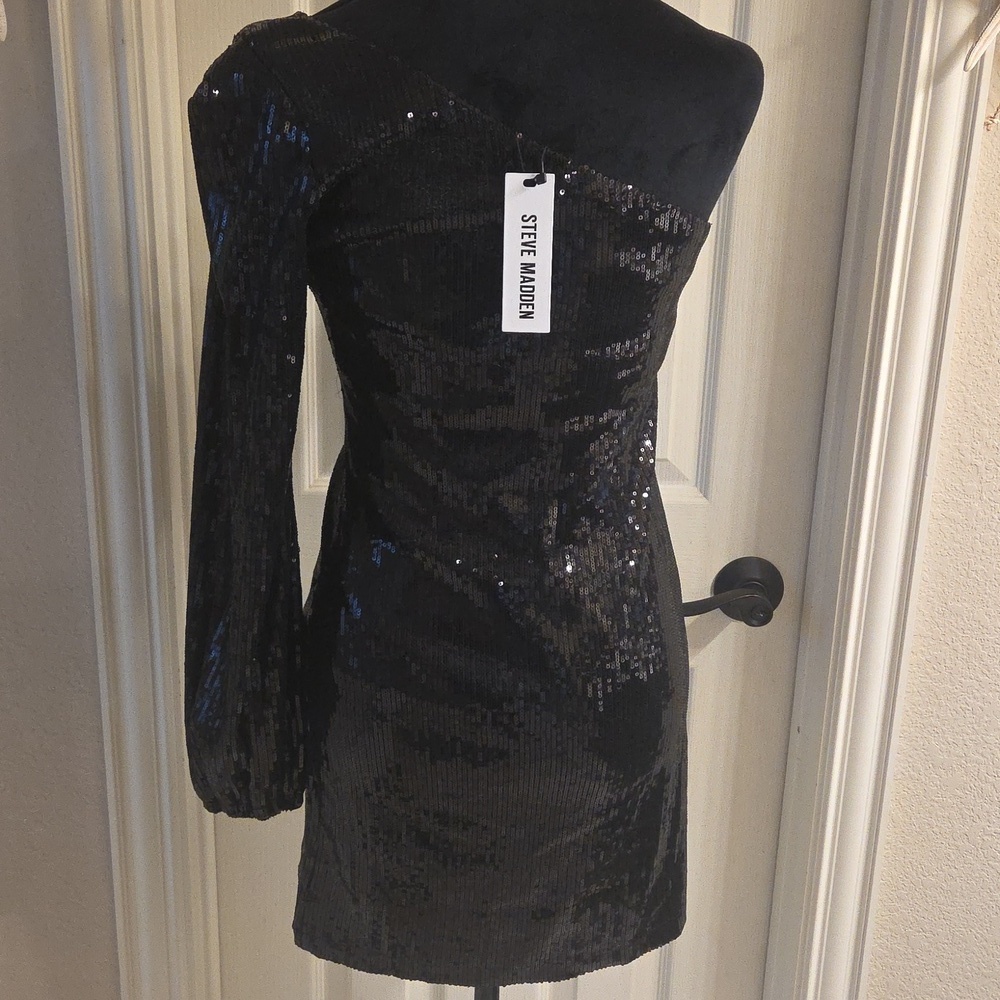 One-Shoulder Black Sequin Dress NWT - Picture 10 of 16